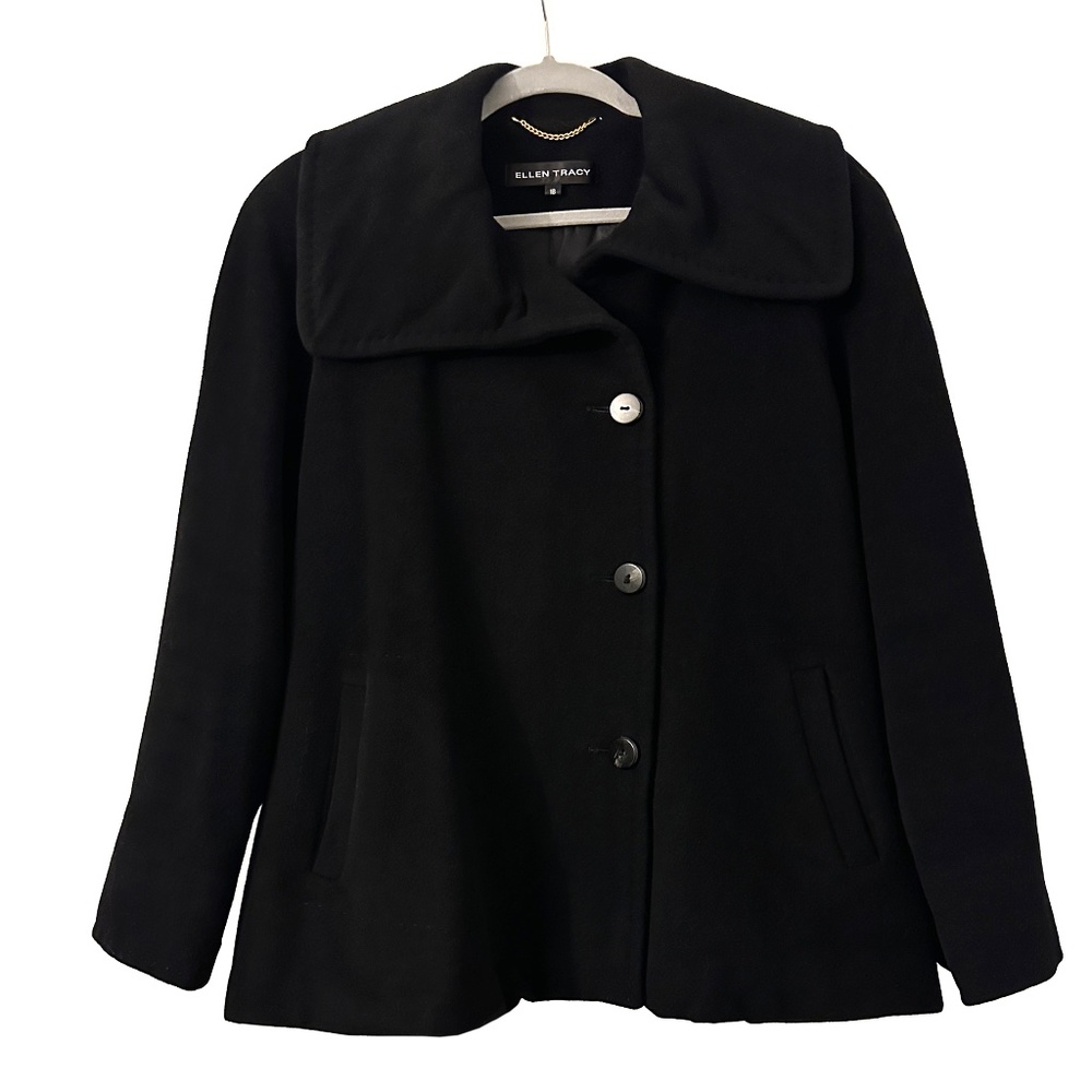 Ellen Tracy size 16 black wool flared winter jacket